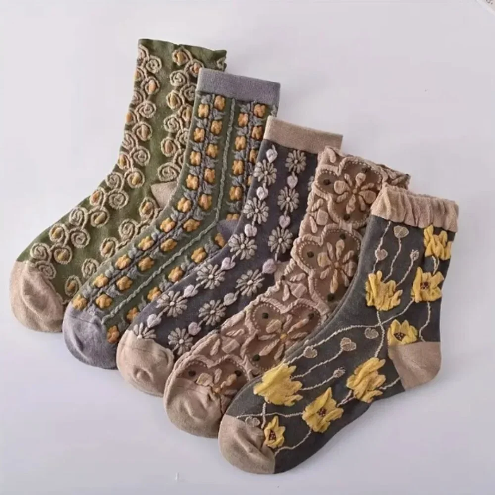 Floral Boho Patterns Tube Socks Variety 5 Pack
